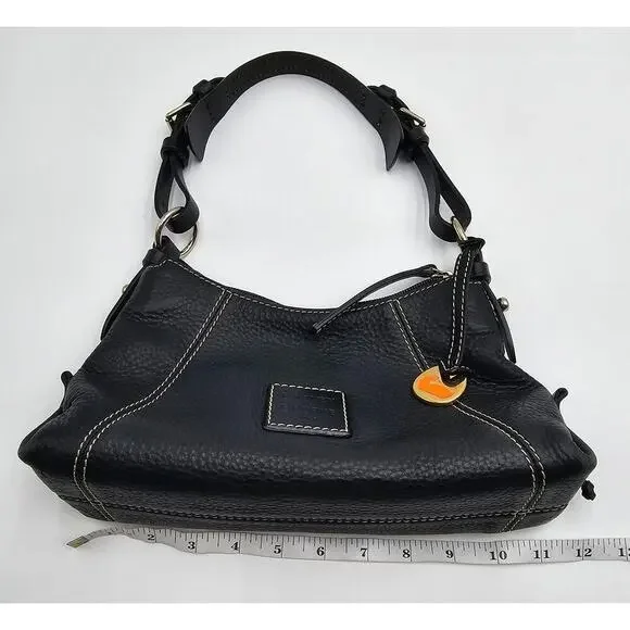 Y2K Dooney & Bourke Black Pebbled Leather Mini East West Slouch Hobo Duck Charm - Picture 14 of 14